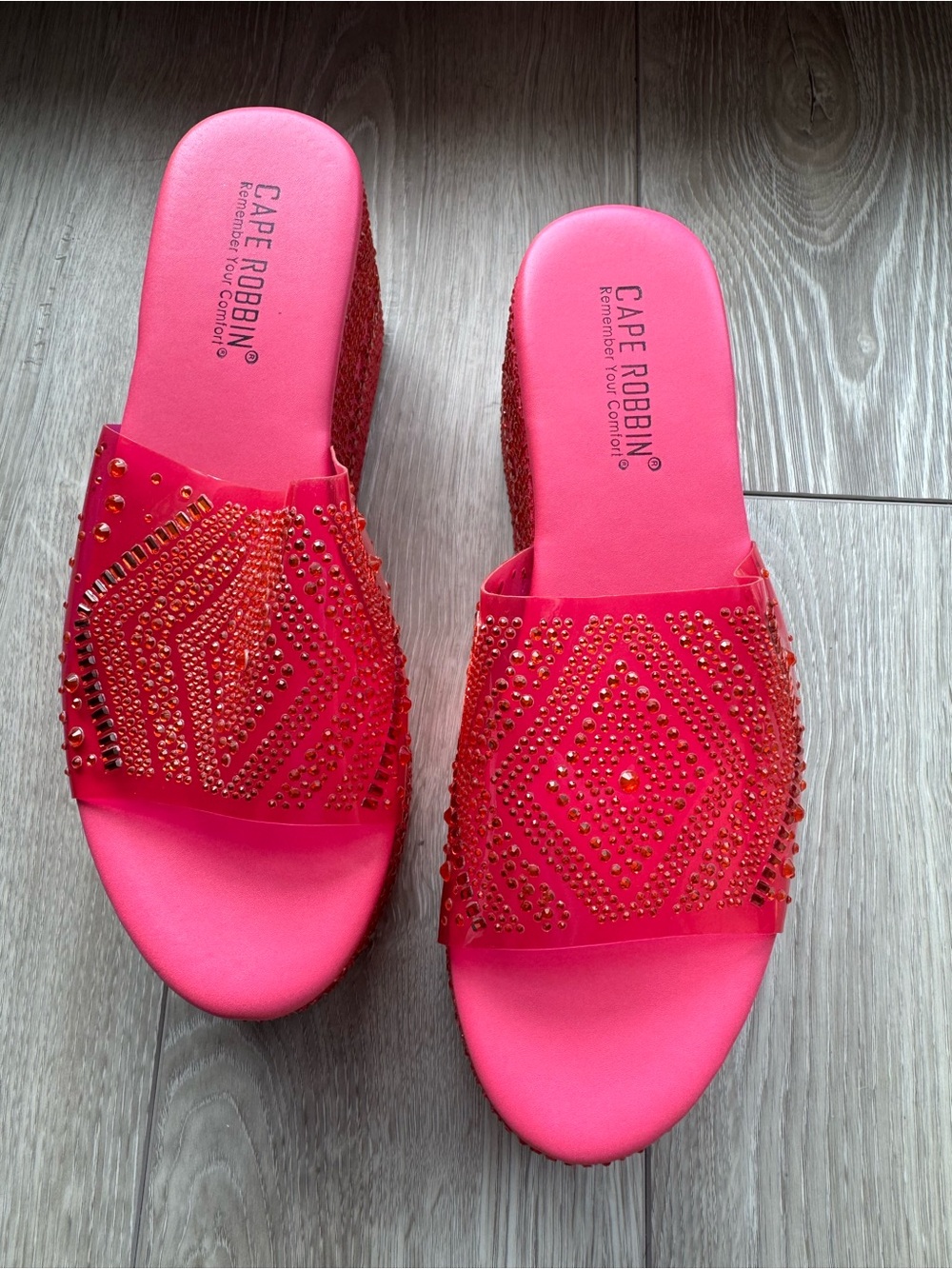 Cape Robbin Hot Pink Crystal-Stud Slide Sandals